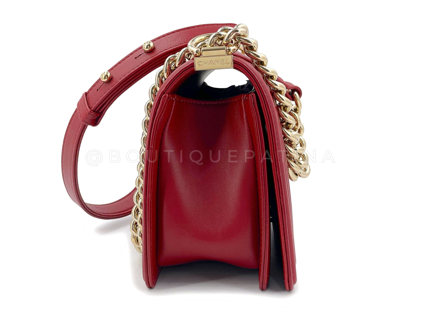 Chanel Red Micro Chain Quilted Medium Boy Bag GHW