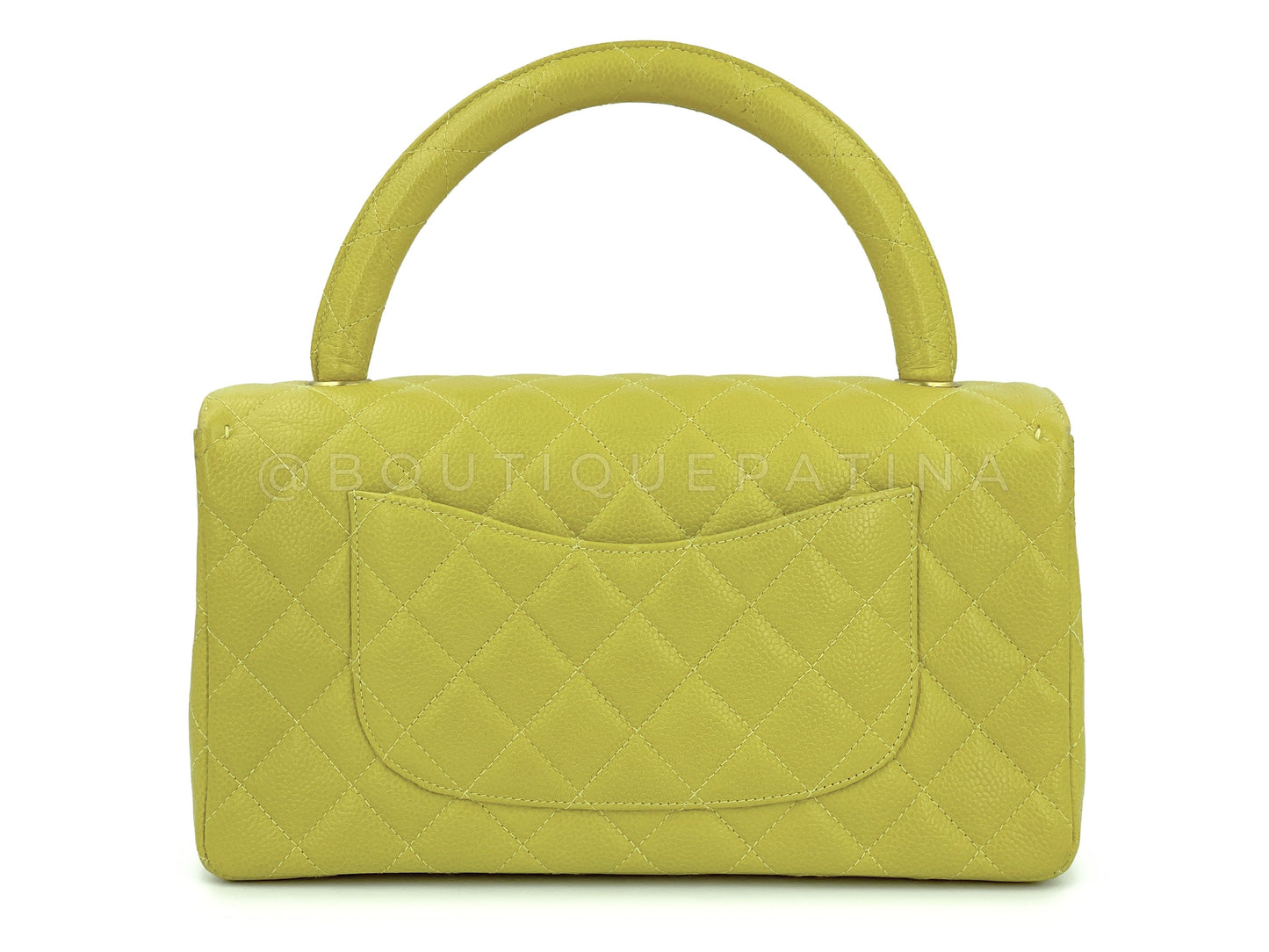 Chanel 1997 Vintage Chartreuse Green Caviar Kelly Medium Flap Parent Bag 24k GHW