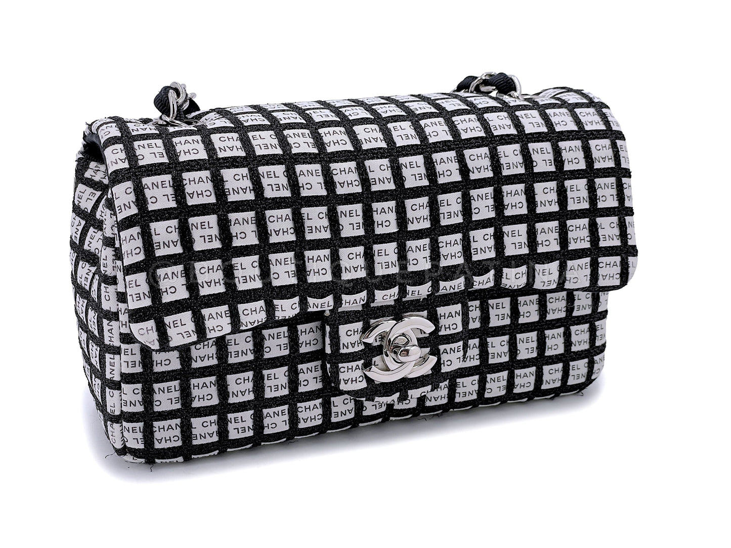 Chanel 2014 Logo Mania Black White Rectangular Mini Flap Bag SHW