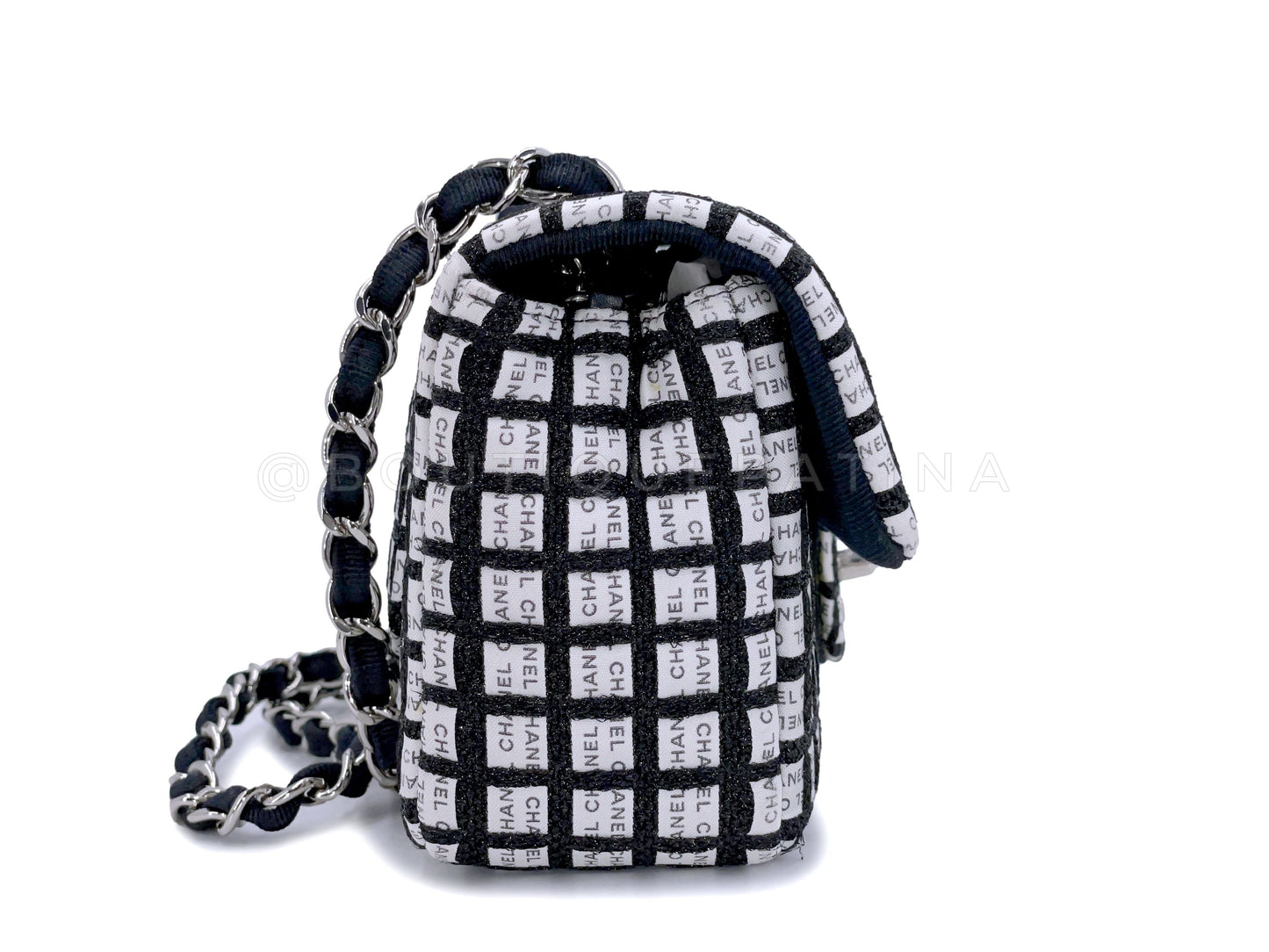Chanel 2014 Logo Mania Black White Rectangular Mini Flap Bag SHW