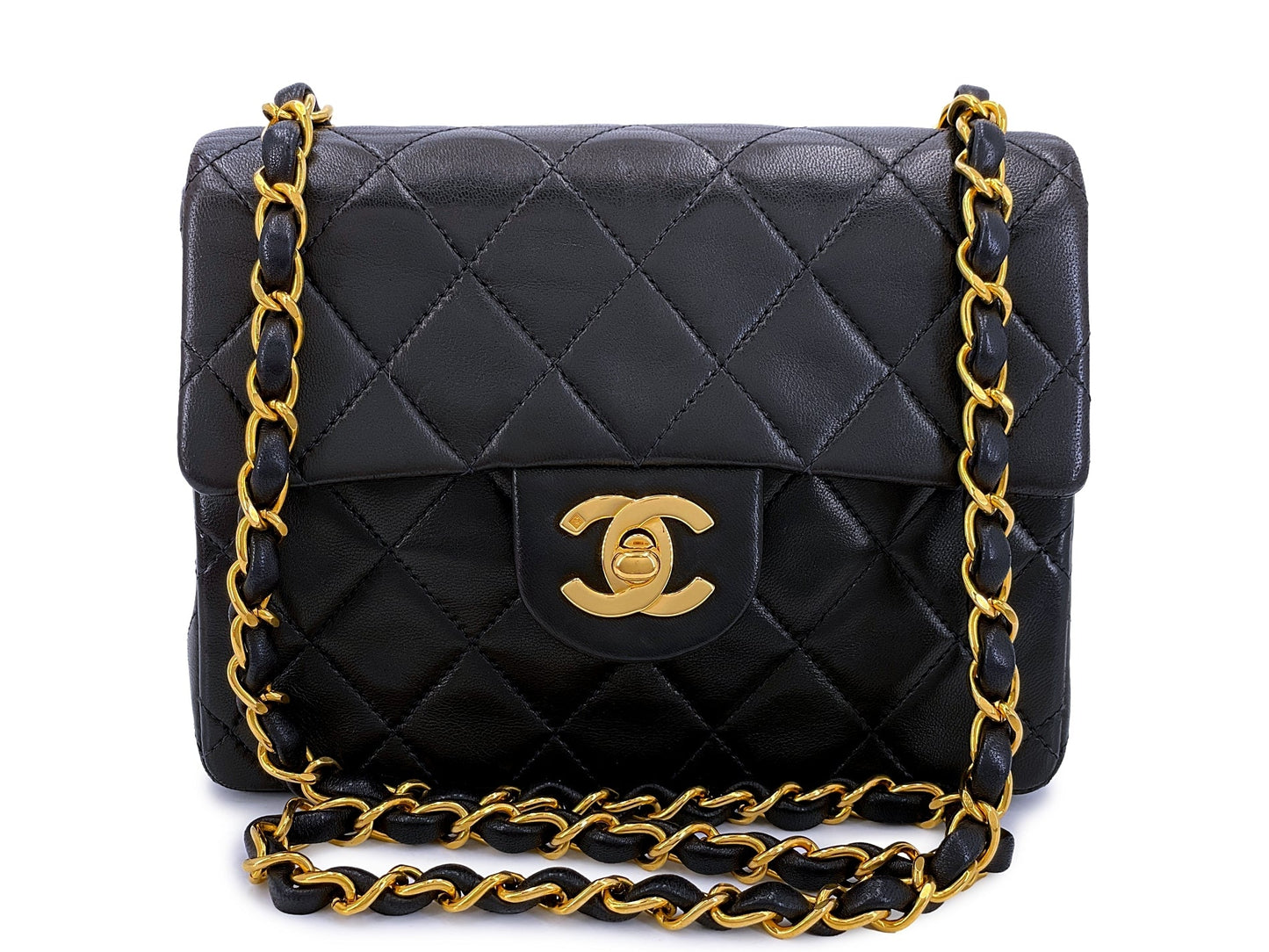 Chanel Vintage Square Mini Flap Bag Black 24k GHW Lambskin Y3G