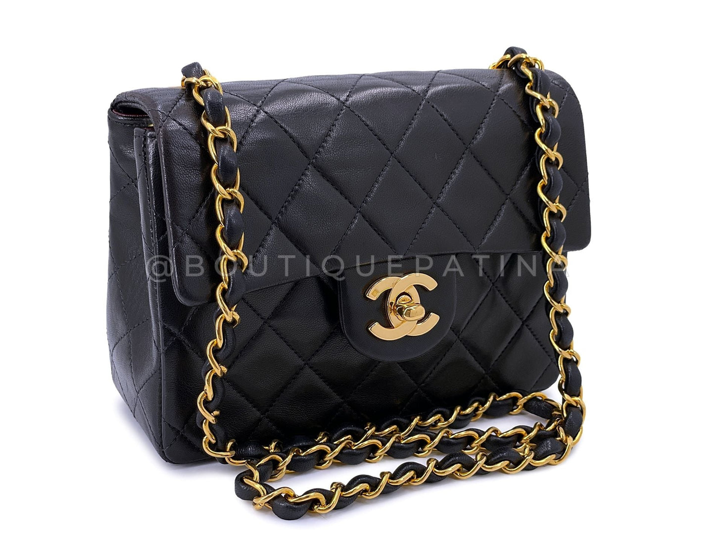 Chanel Vintage Square Mini Flap Bag Black 24k GHW Lambskin Y3G