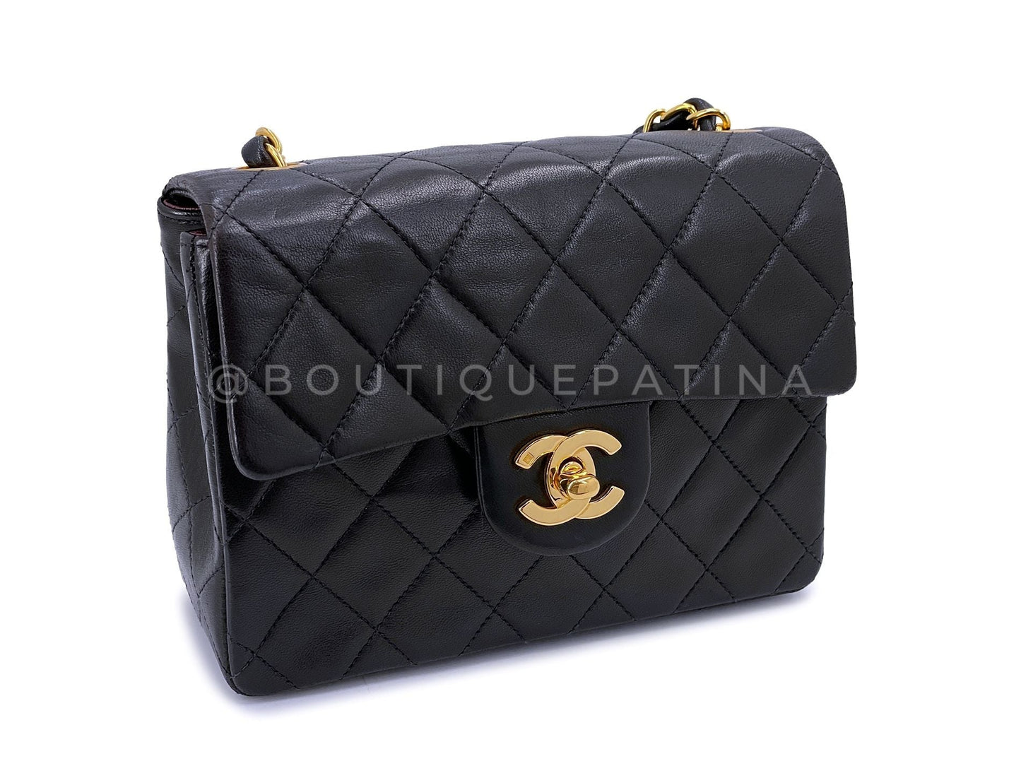 Chanel Vintage Square Mini Flap Bag Black 24k GHW Lambskin Y3G