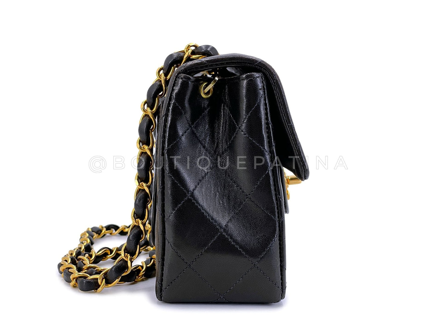 Chanel Vintage Square Mini Flap Bag Black 24k GHW Lambskin Y3G