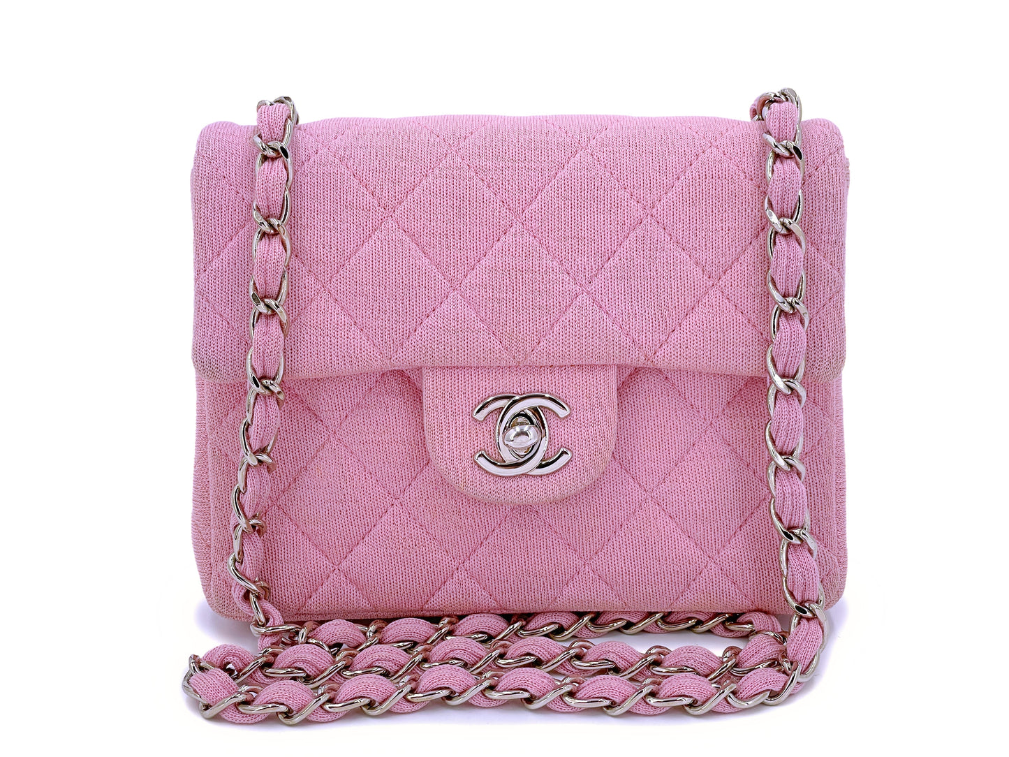 Chanel Sakura Pink Jersey Classic Square Mini Flap Bag SHW