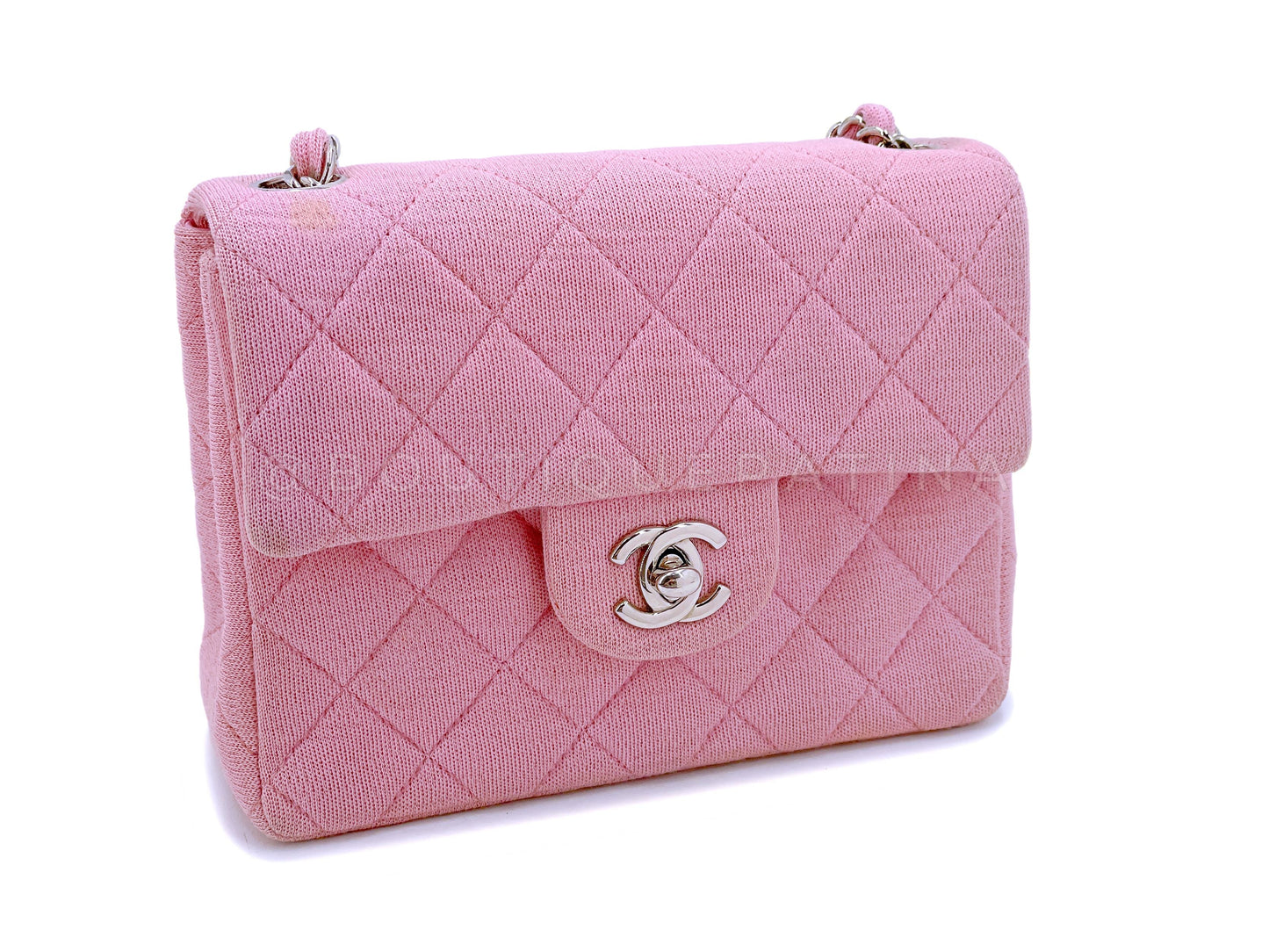 Chanel Sakura Pink Jersey Classic Square Mini Flap Bag SHW