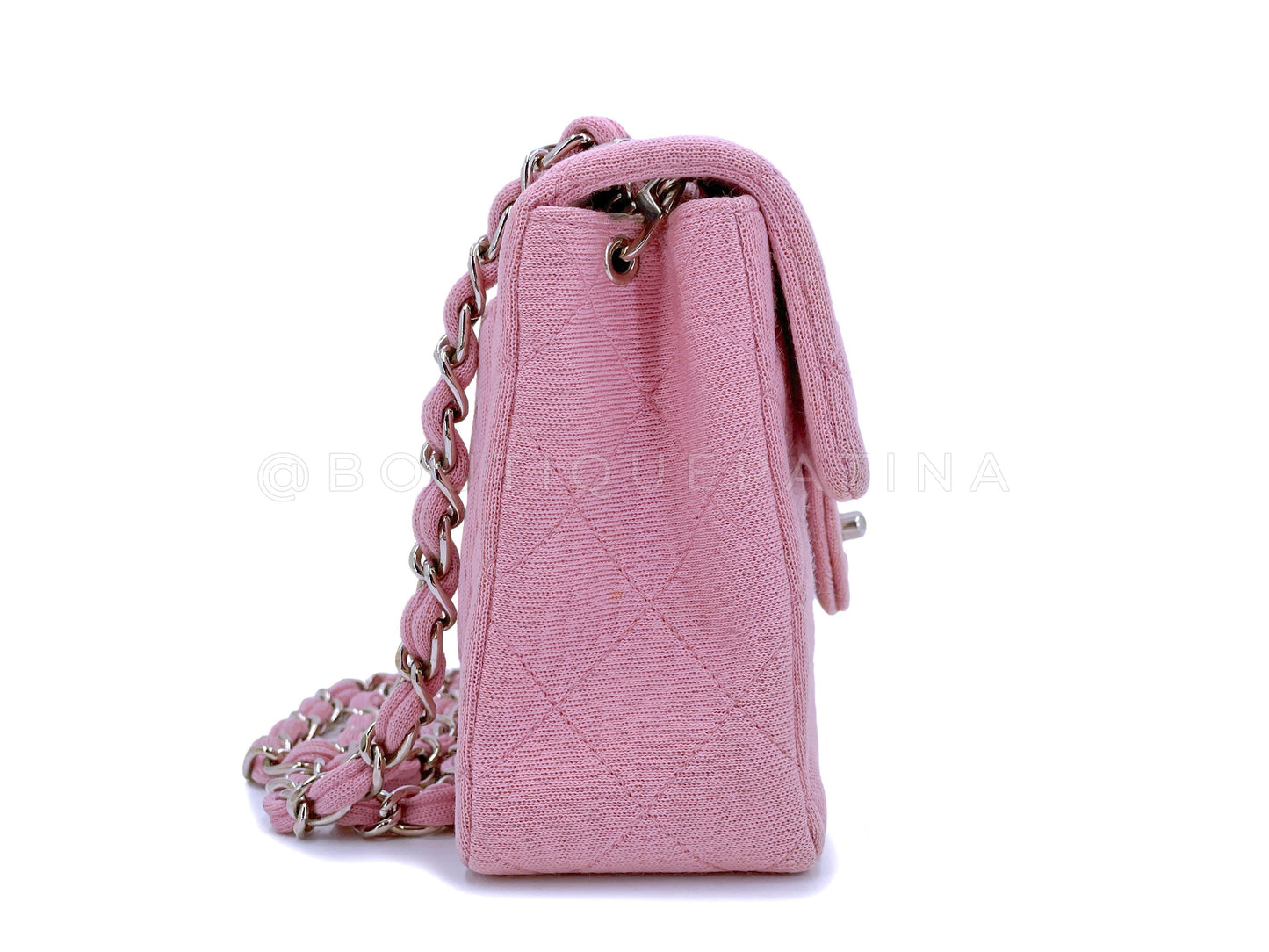 Chanel Sakura Pink Jersey Classic Square Mini Flap Bag SHW