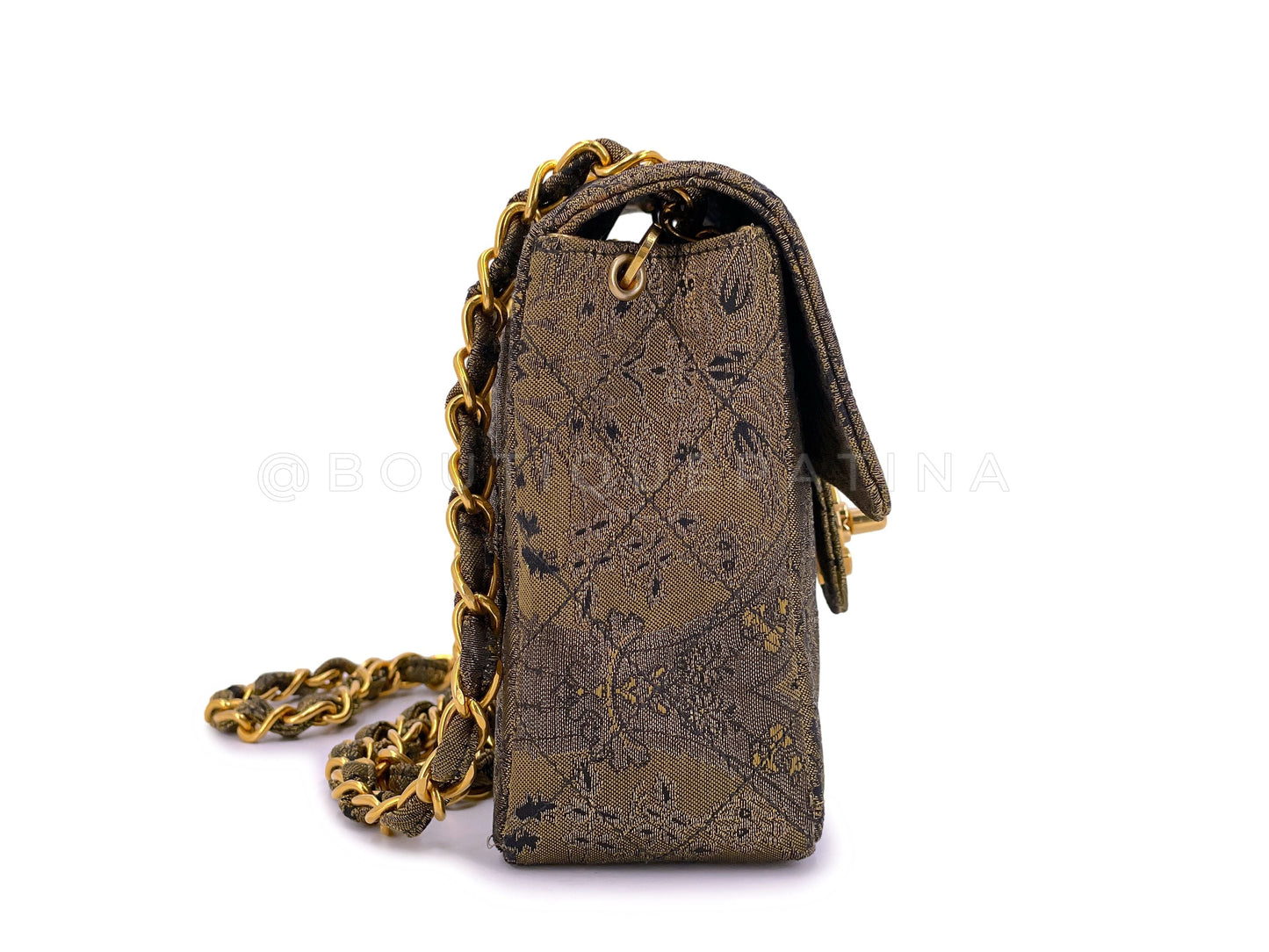 Chanel Vintage 1995 Bronze Brocade Square Mini Flap Bag 24k GHW