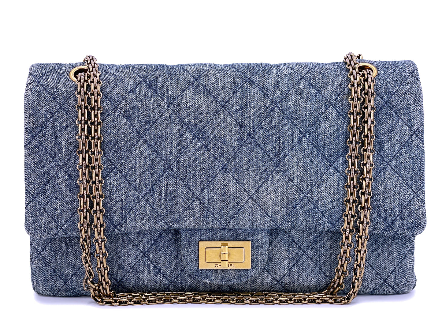 Chanel 2012 Denim Large 2.55 Reissue Double Flap Bag 227 GHW