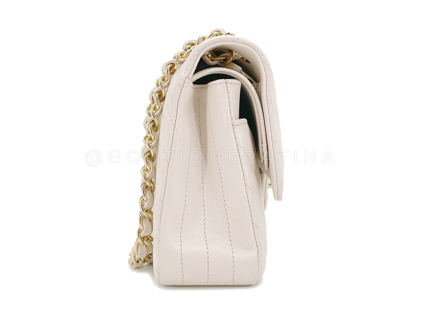 Chanel 2018 Cream Caviar Chevron Medium Classic Double Flap Bag GHW