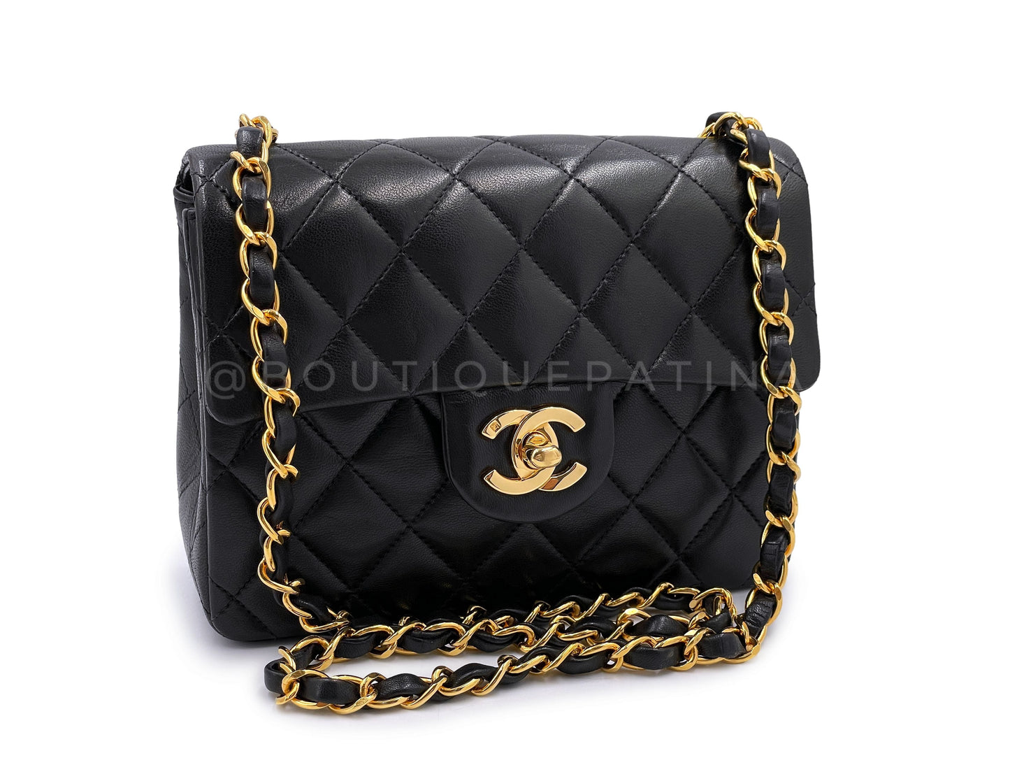 Chanel 1996 Vintage Black Square Mini Flap Bag 24k GHW Lambskin
