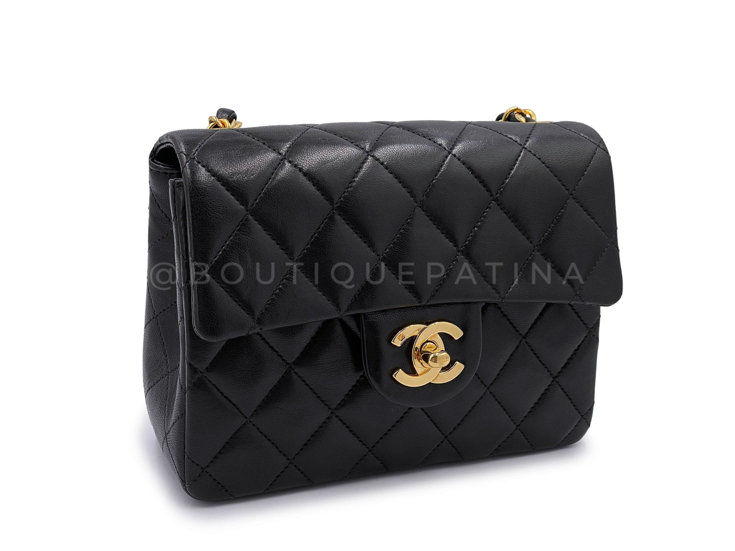 Chanel 1996 Vintage Black Square Mini Flap Bag 24k GHW Lambskin