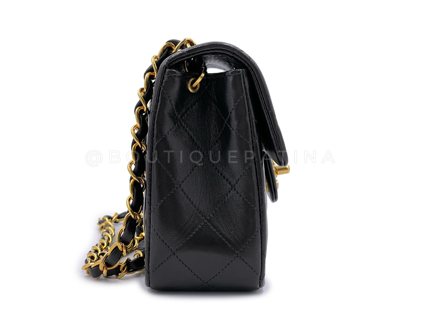 Chanel 1996 Vintage Black Square Mini Flap Bag 24k GHW Lambskin