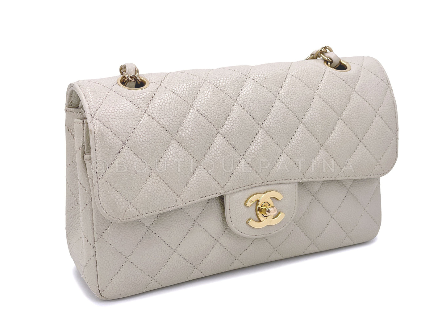 Chanel 2005 Light Gray-Beige Caviar Small Classic Double Flap Bag 24k GHW