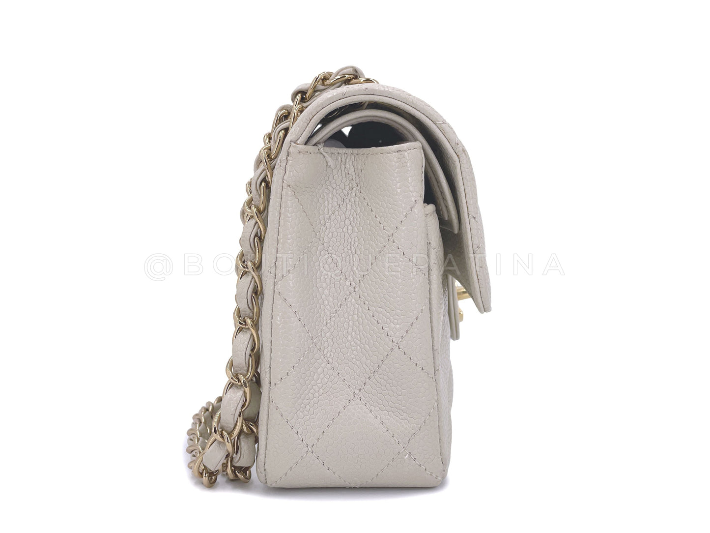 Chanel 2005 Light Gray-Beige Caviar Small Classic Double Flap Bag 24k GHW