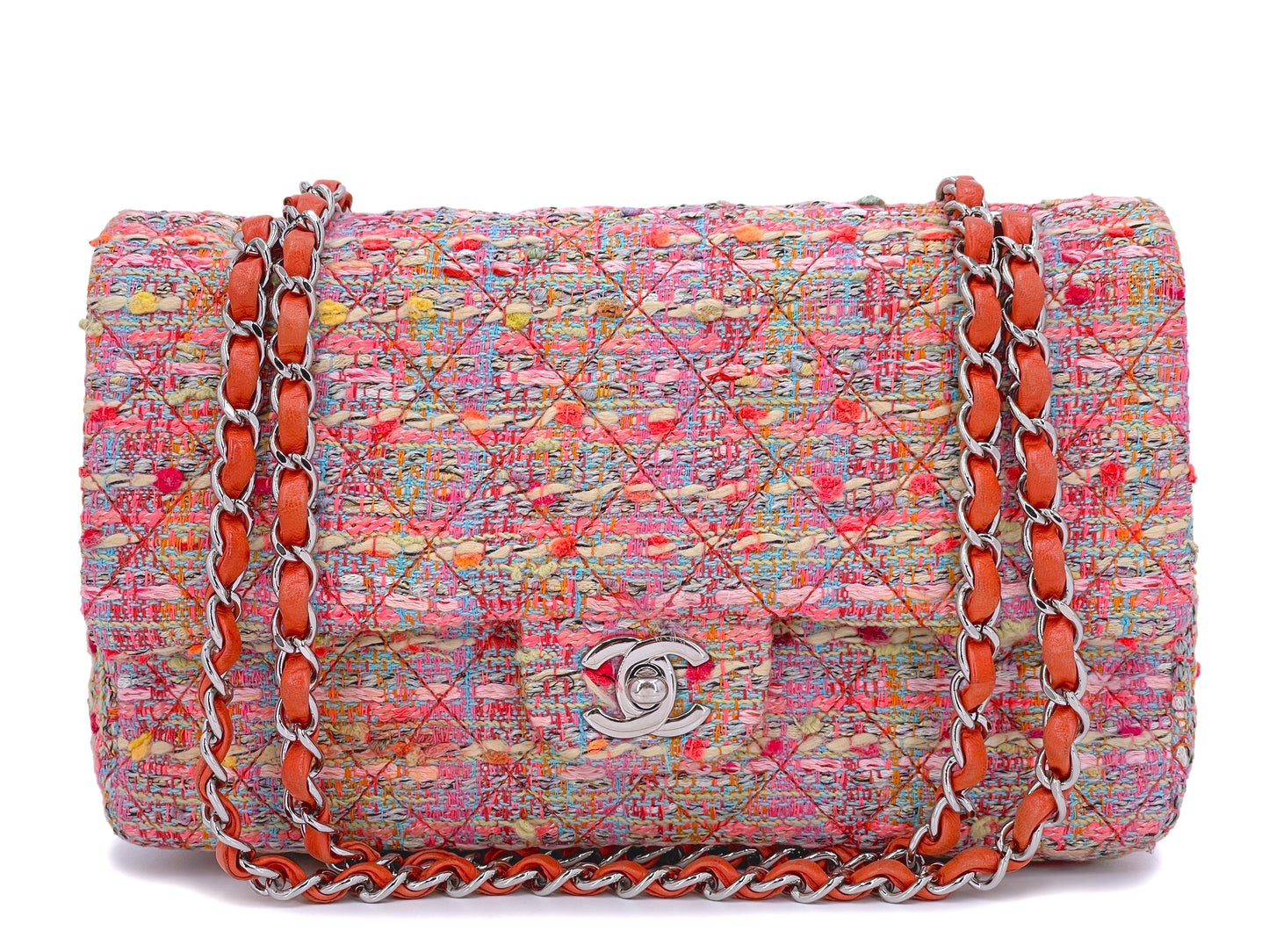 Chanel 2011 "Fruity Pebbles" Pink Tweed Medium Classic Double Flap Bag 24k GHW