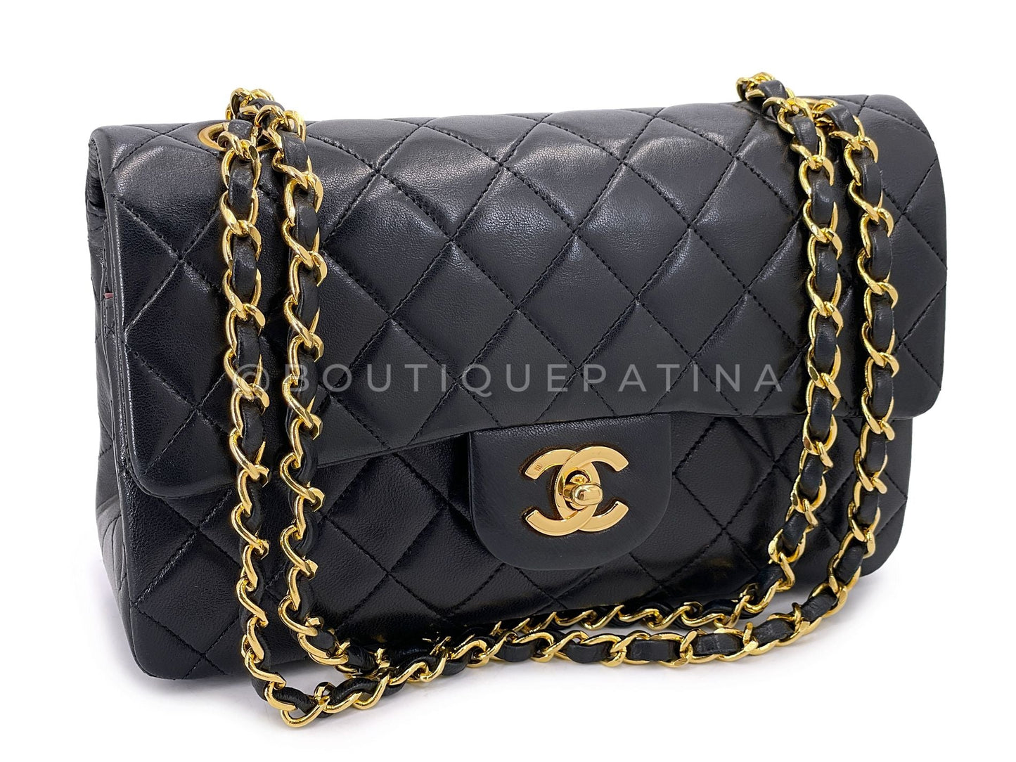 Chanel 1990 Vintage Black Lambskin Small Classic Double Flap Bag 24k GHW AGE