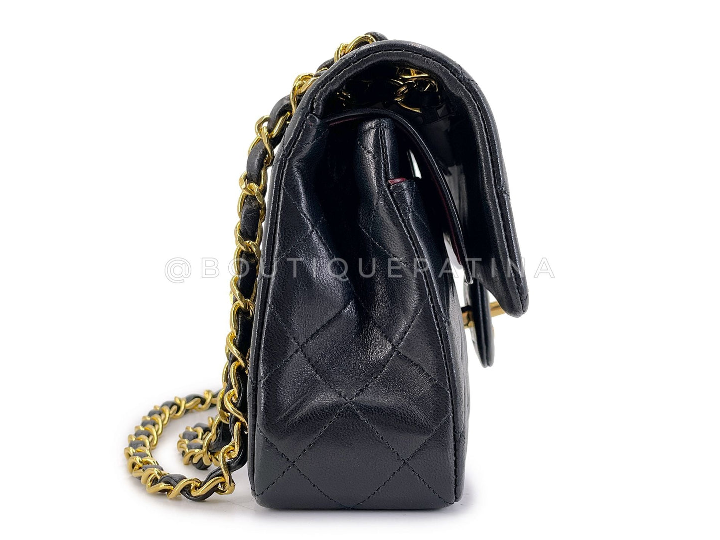 Chanel 1990 Vintage Black Lambskin Small Classic Double Flap Bag 24k GHW AGE