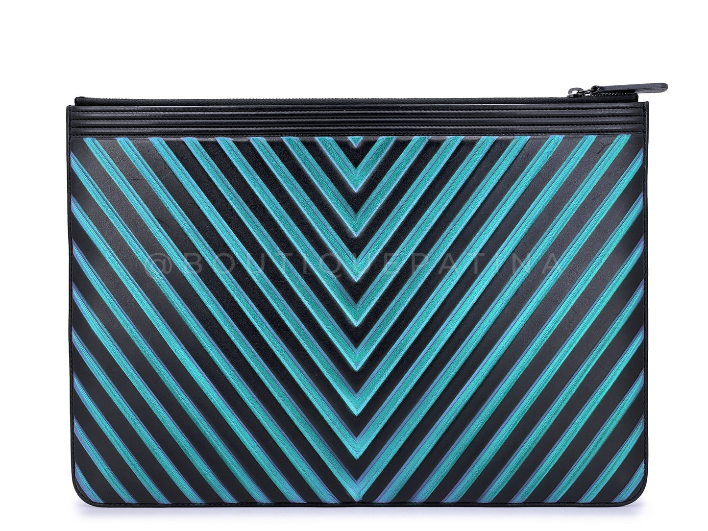 Chanel 2017 So Black Chevron Boy Mermaid Turquoise Violet O Case Clutch Bag