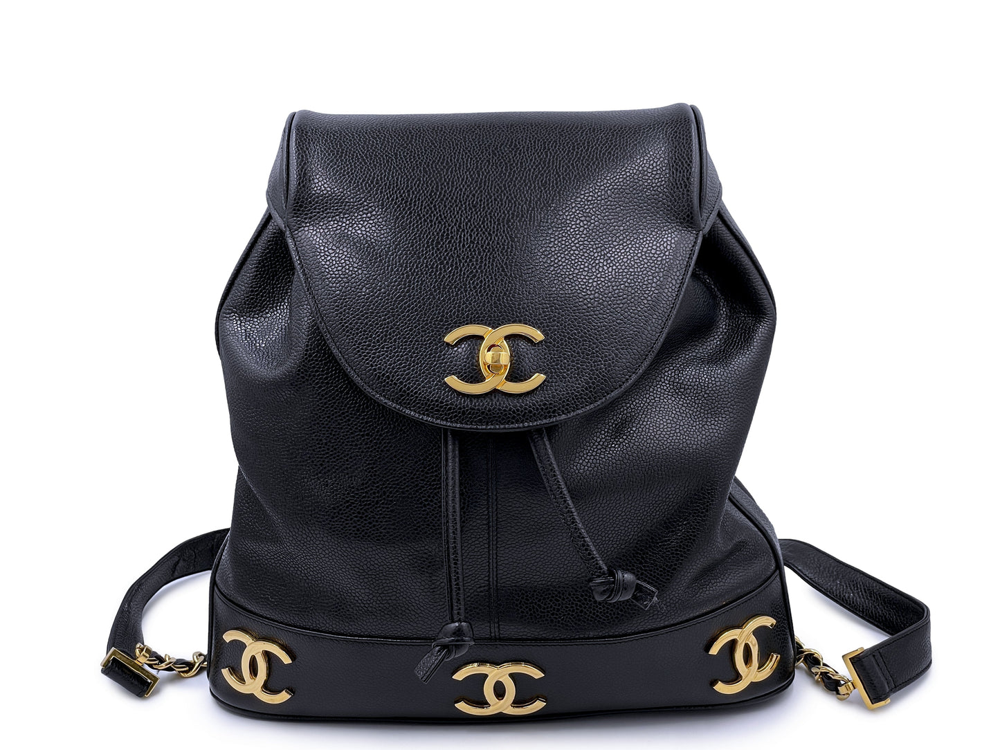 Chanel 1994 Vintage Black Caviar Classic Gold CC Backpack Bag 24k GHW
