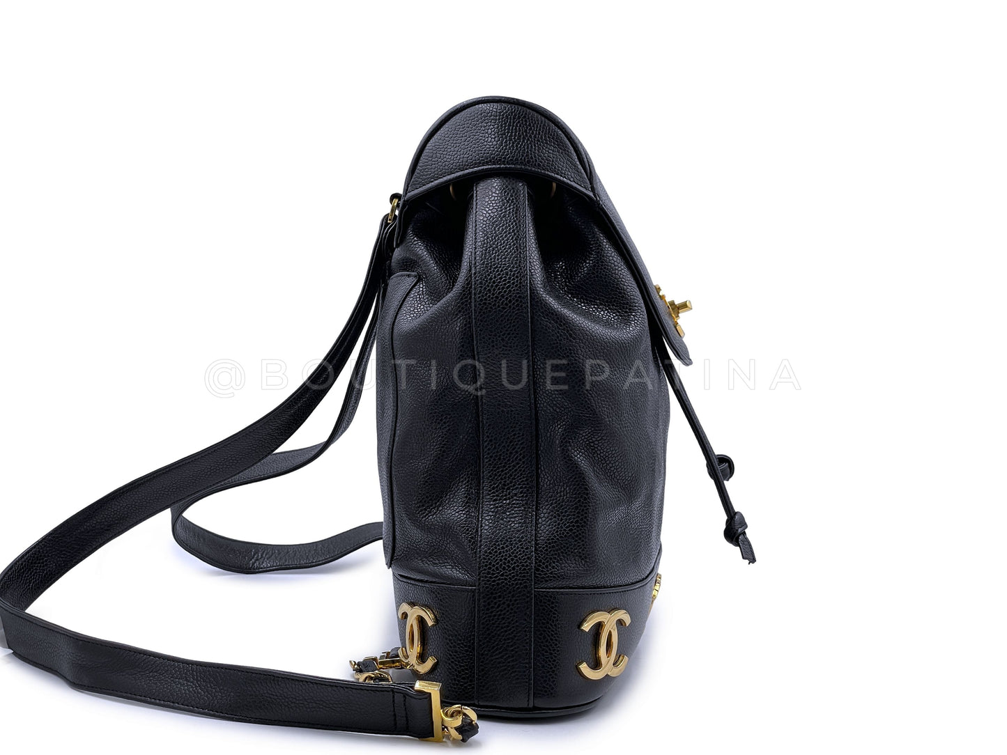Chanel 1994 Vintage Black Caviar Classic Gold CC Backpack Bag 24k GHW