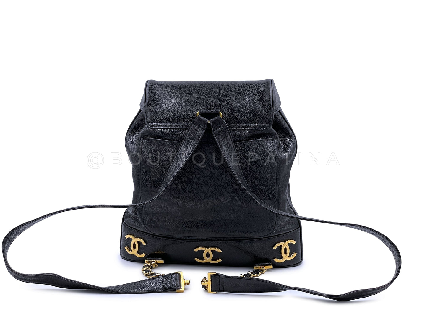 Chanel 1994 Vintage Black Caviar Classic Gold CC Backpack Bag 24k GHW