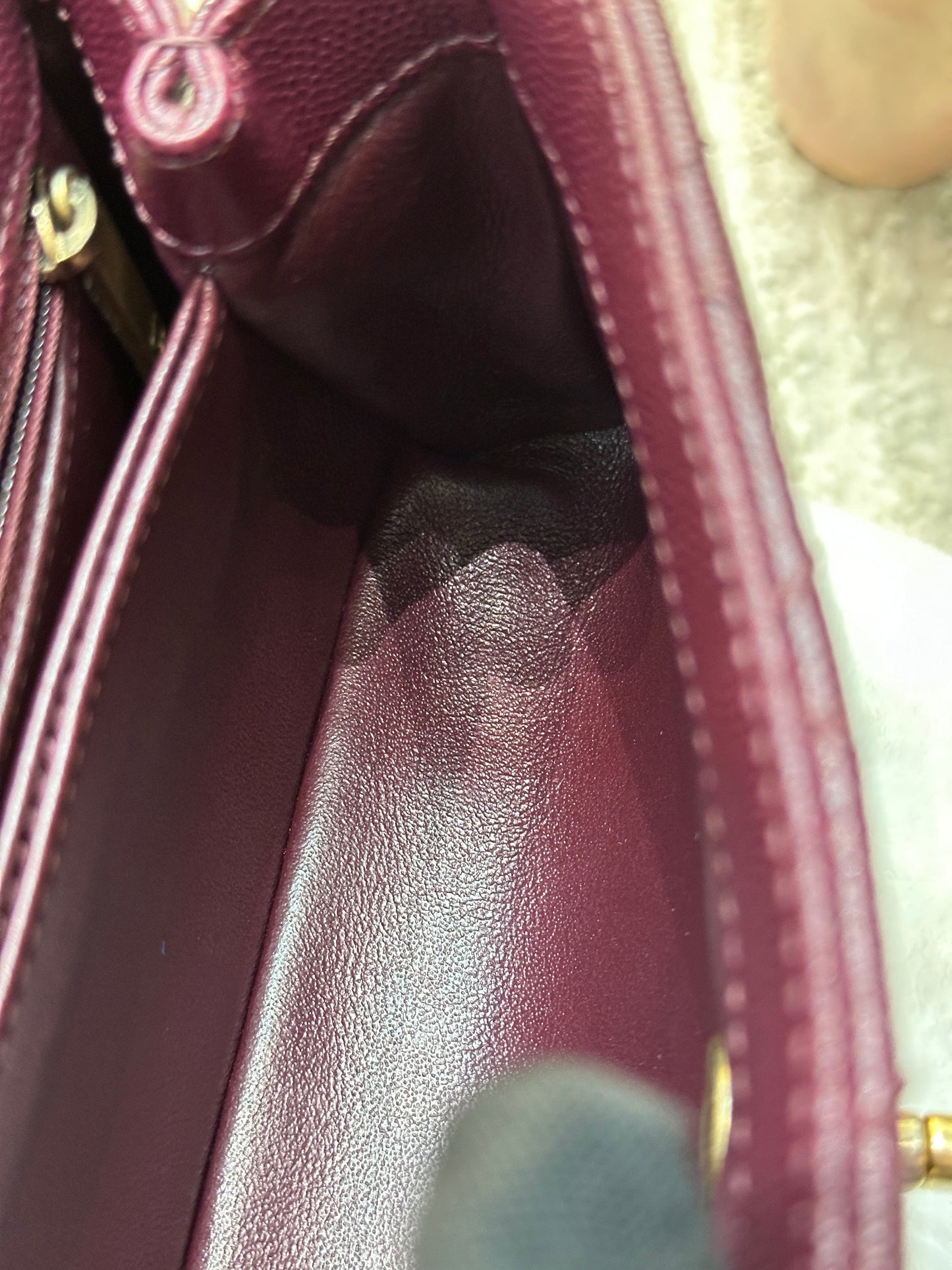 Chanel Small Coco Handle Elaphe Leather Handle Burgundy