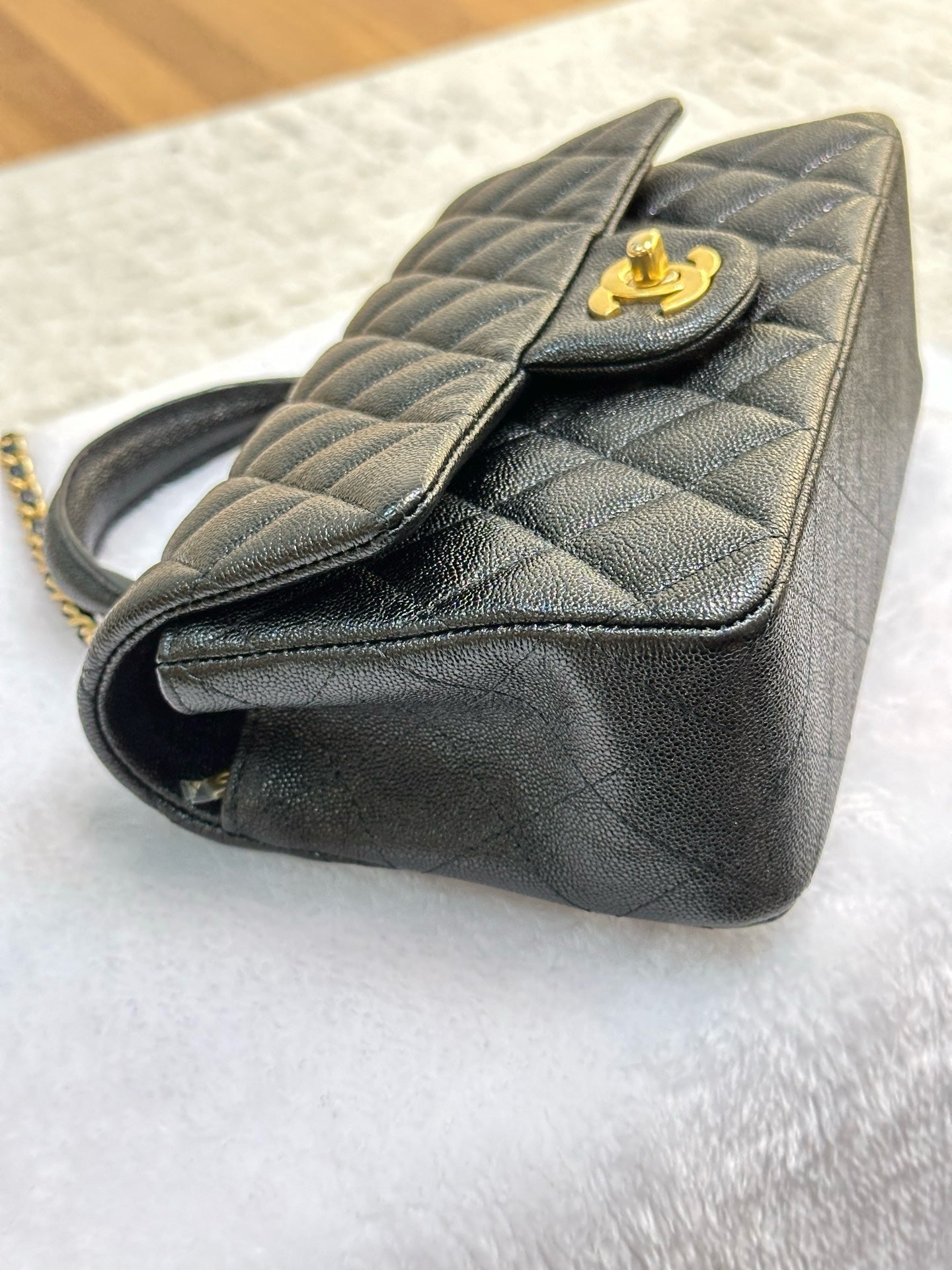 Chanel Mini Rectangular Top Handle Flap Bag Black Caviar Gold Hardware 21S