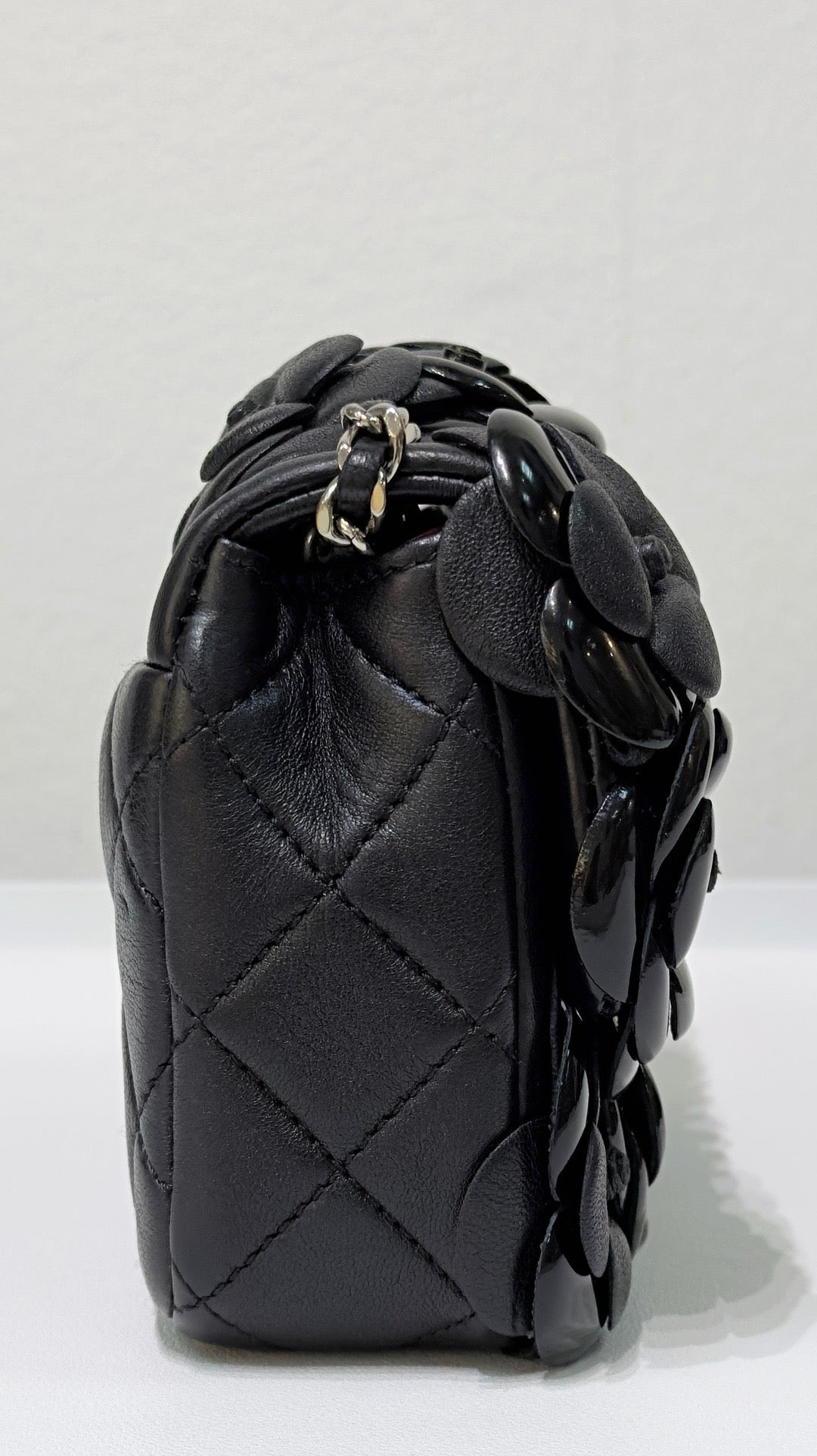 Chanel Mini Limited Edition Black Camellia Lambskin Flap Bag