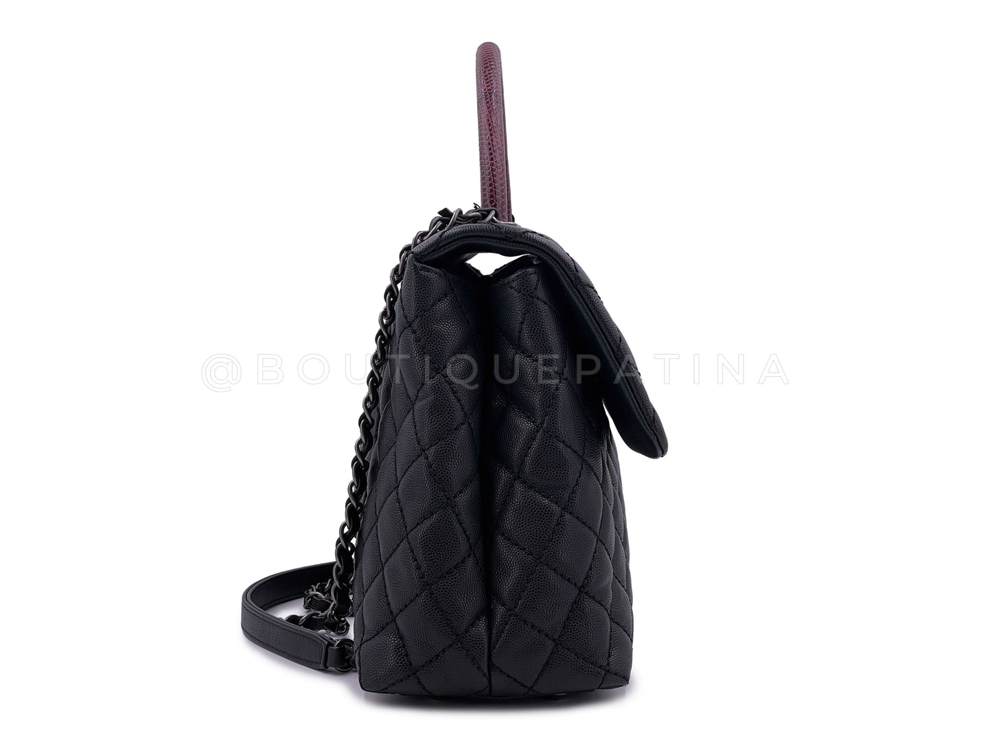 Chanel Medium Caviar Coco Handle Flap Bag Black 2-Way Lizard RHW