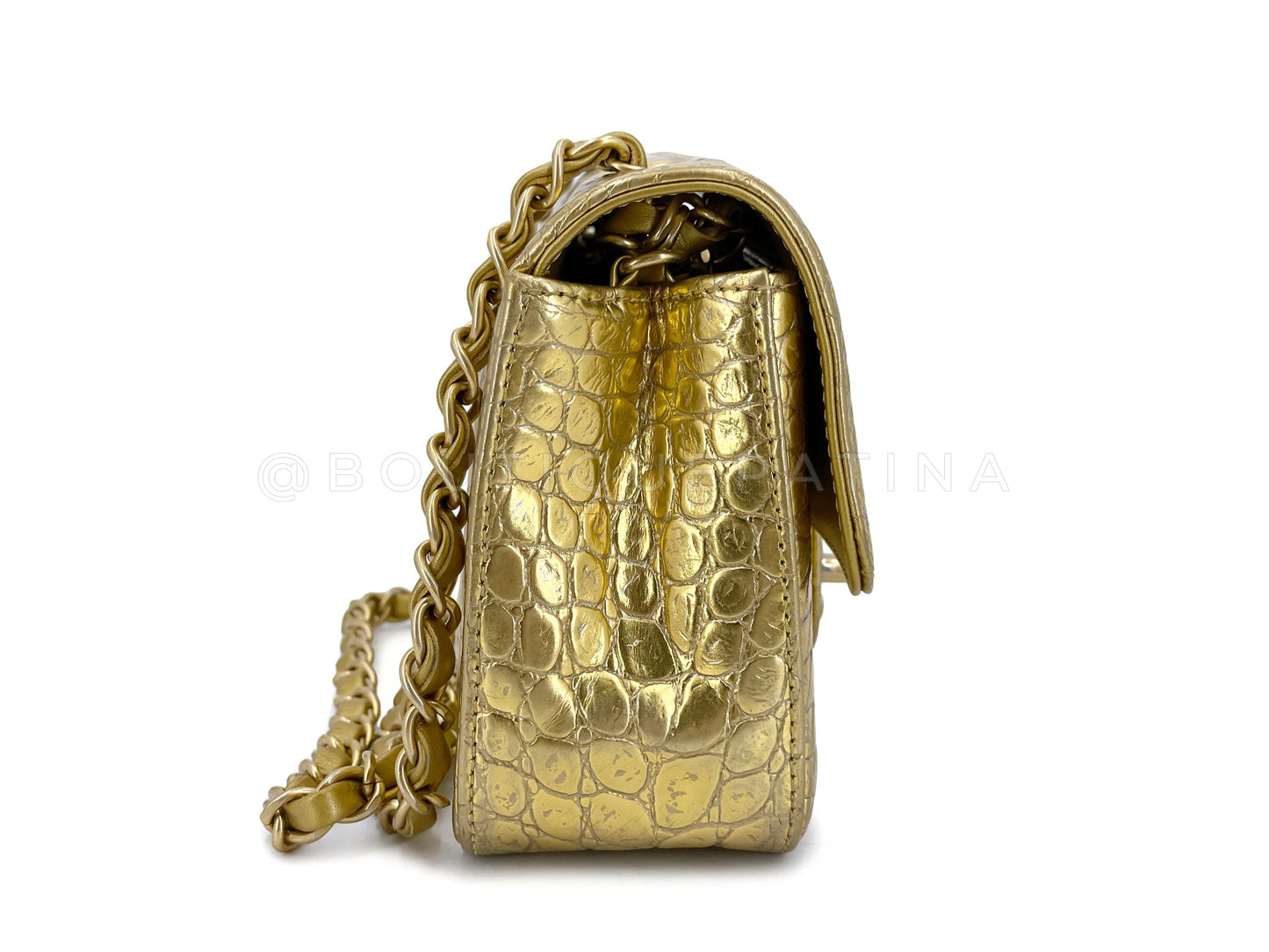 Chanel 19A Egyptian Gold Crocodile Print Rectangular Mini Flap Bag GHW