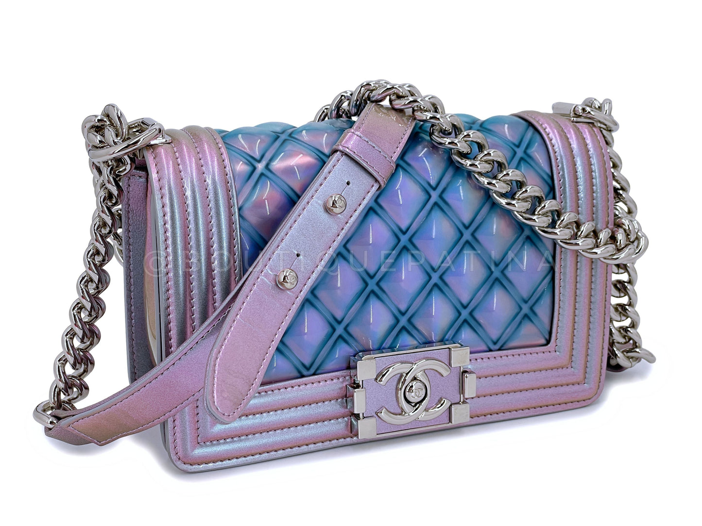 Chanel Mermaid Boy Bag Purple 18S Small Iridescent Water Flap