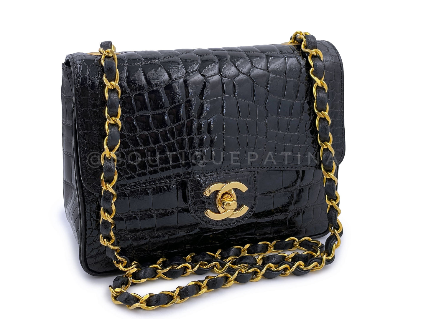 Chanel 1987 Vintage Black Alligator Crocodile Square Mini Flap Bag 24k GHW E7J