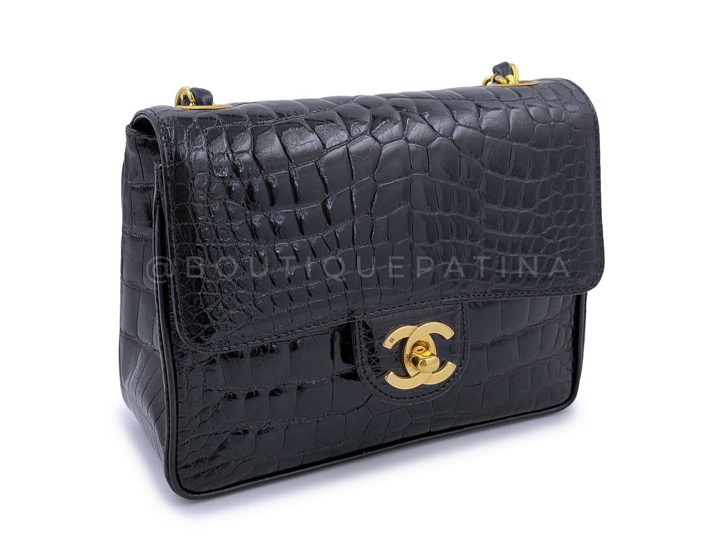 Chanel 1987 Vintage Black Alligator Crocodile Square Mini Flap Bag 24k GHW E7J