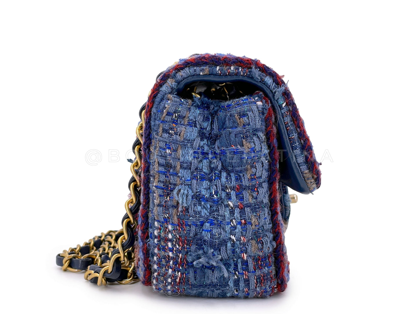 Chanel 2018 Paris Hamburg Blue Tweed Rectangular Mini Flap Bag