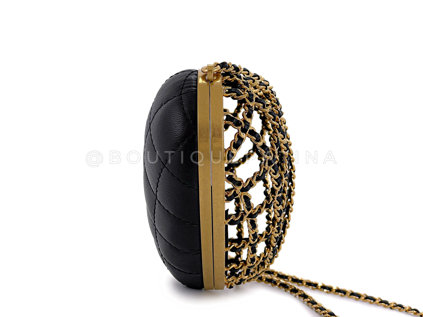 Chanel Heart Minaudière Bag 23S Caged Evening Clutch Gold Black NIB 7LS