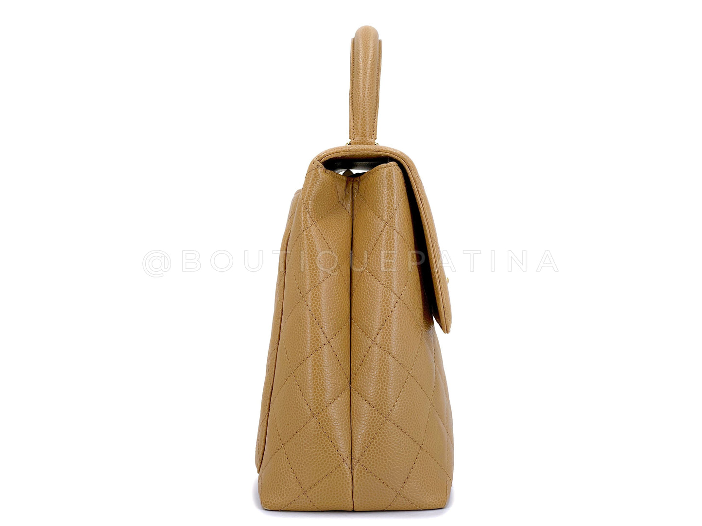 Chanel 2000 Vintage Caramel Beige Kelly Handle Bag 24k GHW