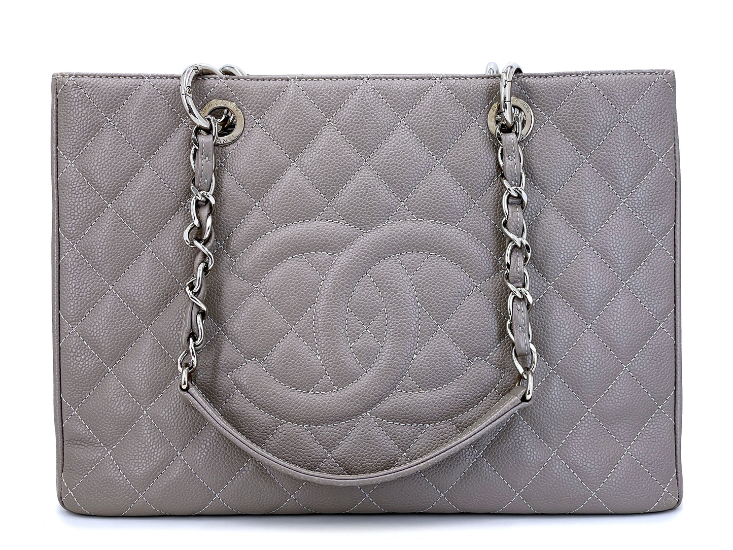 Chanel Gray Caviar Grand Shopper Tote GST Bag SHW