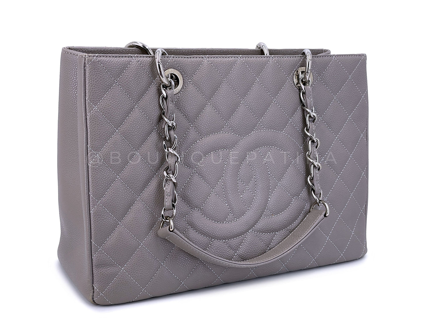 Chanel Gray Caviar Grand Shopper Tote GST Bag SHW