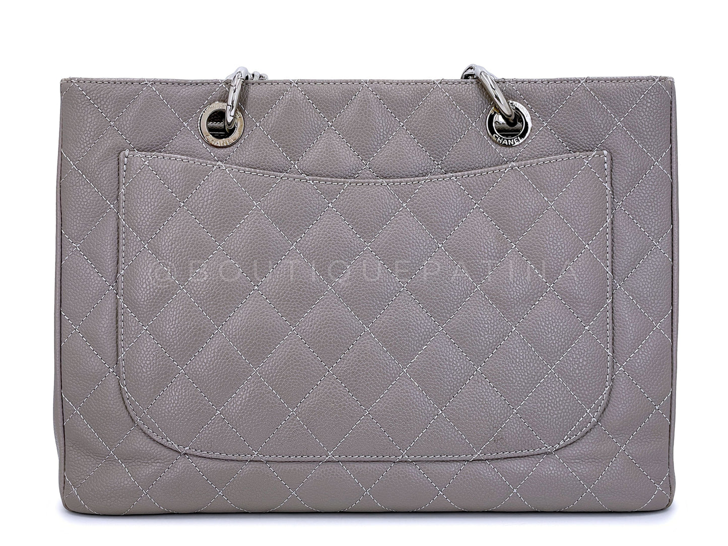 Chanel Gray Caviar Grand Shopper Tote GST Bag SHW