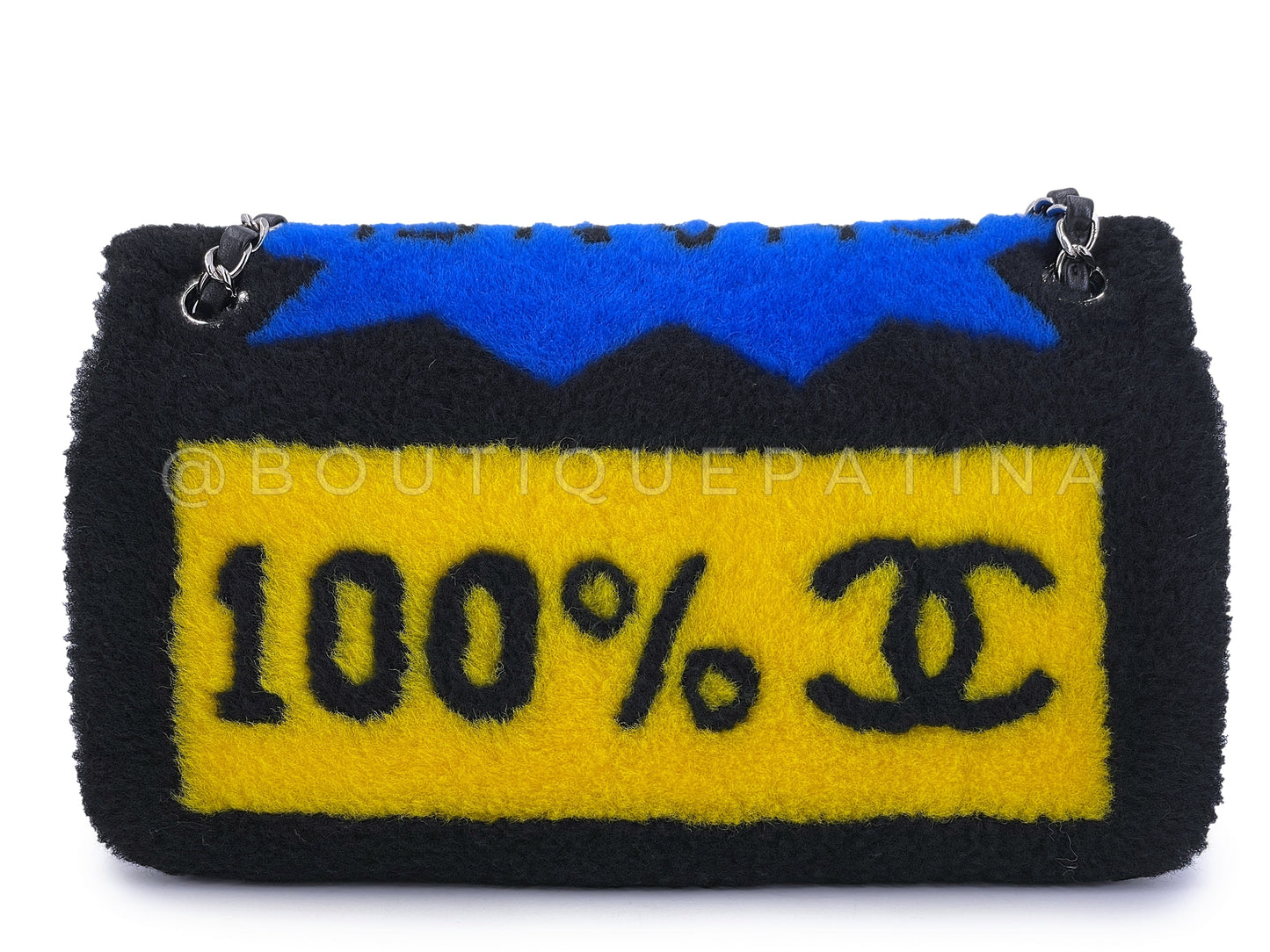 Chanel 2014 Supermarket Comic Black Multicolor Shearling Flap Bag