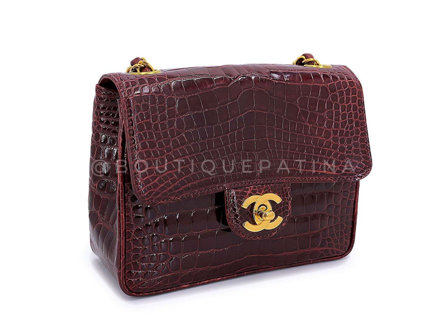 Chanel 1996 Vintage Burgundy Alligator Crocodile Square Mini Flap Bag 24k GHW 4RU