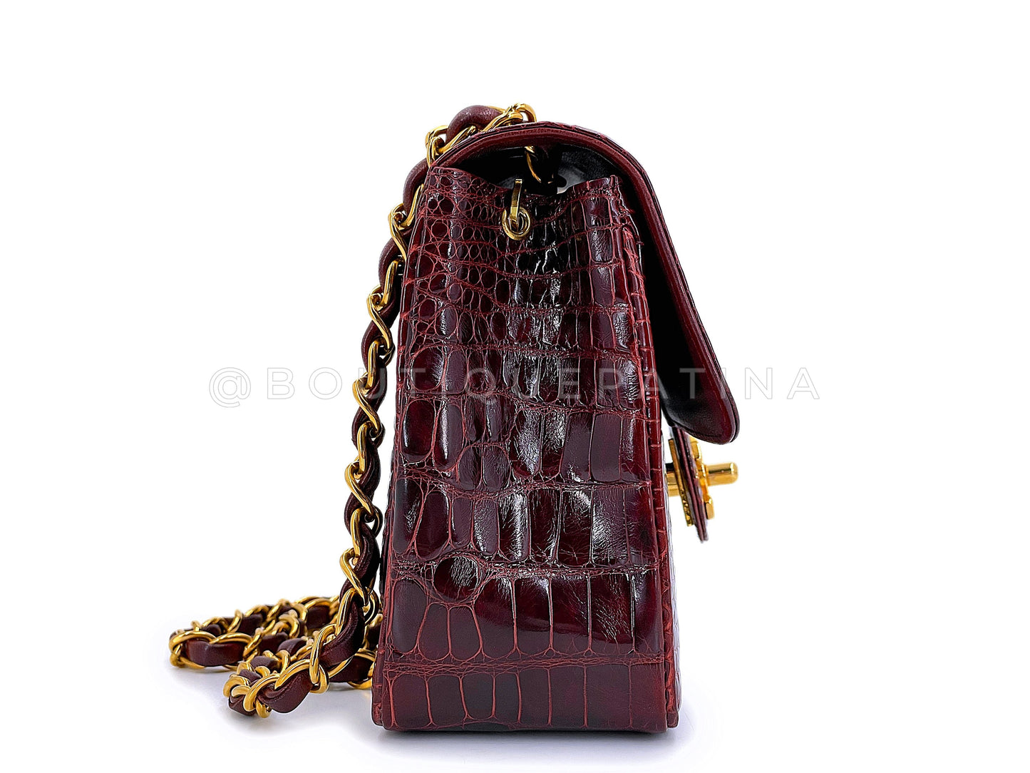 Chanel 1996 Vintage Burgundy Alligator Crocodile Square Mini Flap Bag 24k GHW 4RU