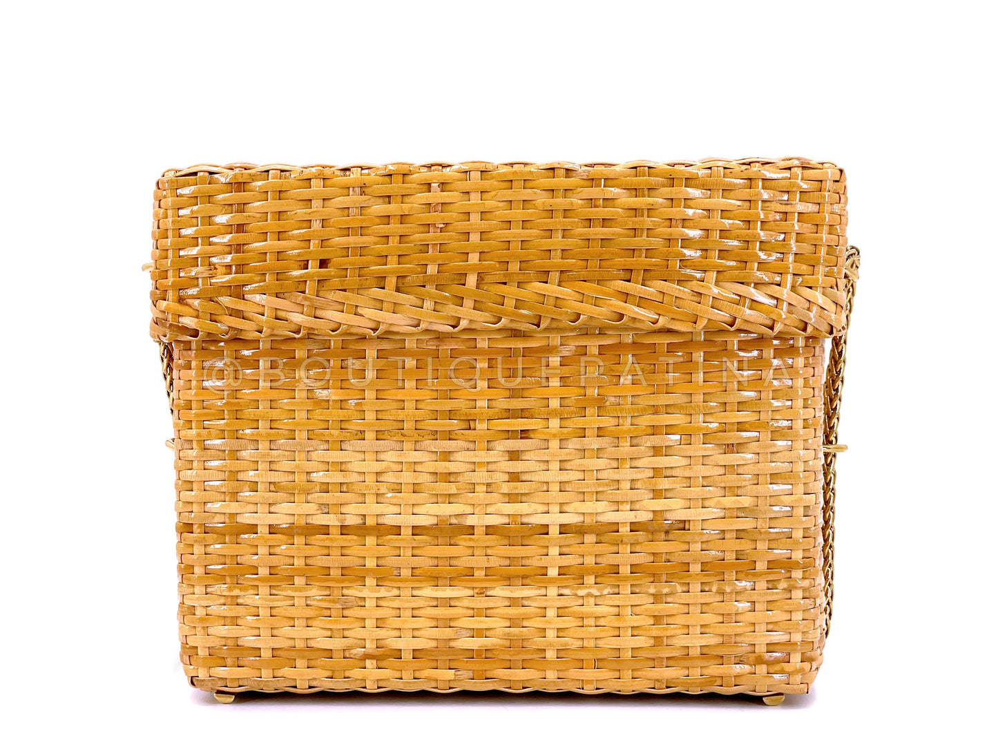 Chanel Vintage Wicker Bag Mini Picnic Basket Rattan with Chain K8Q