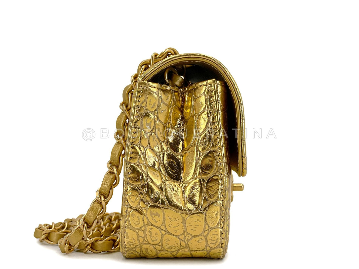 Chanel 19A Gold Crocodile Print Egyptian Mini Flap Bag GHW Paris-New York DG1