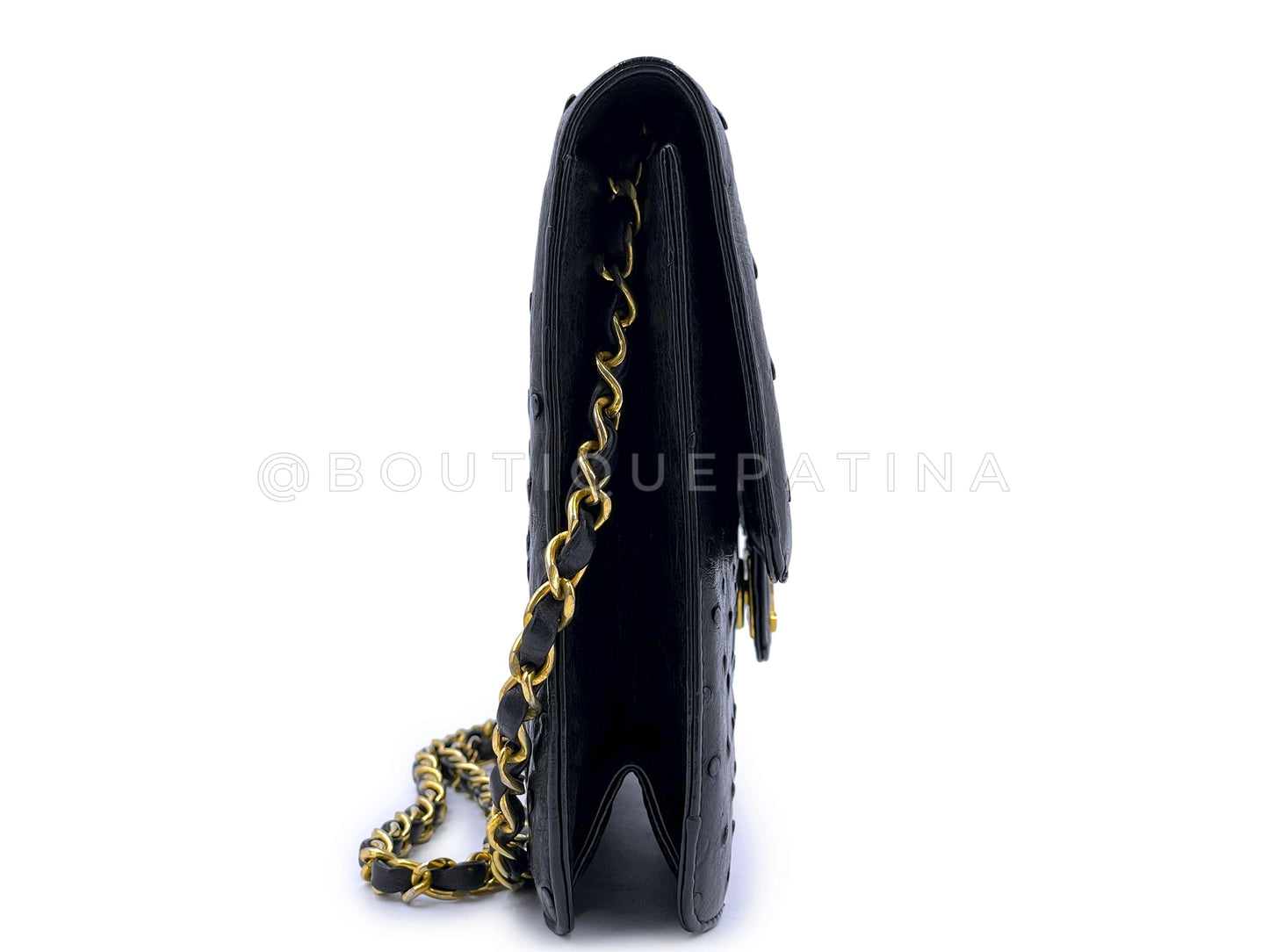 Chanel Vintage 1987 Black Ostrich Timeless Convertible Flap Bag 24k GHW