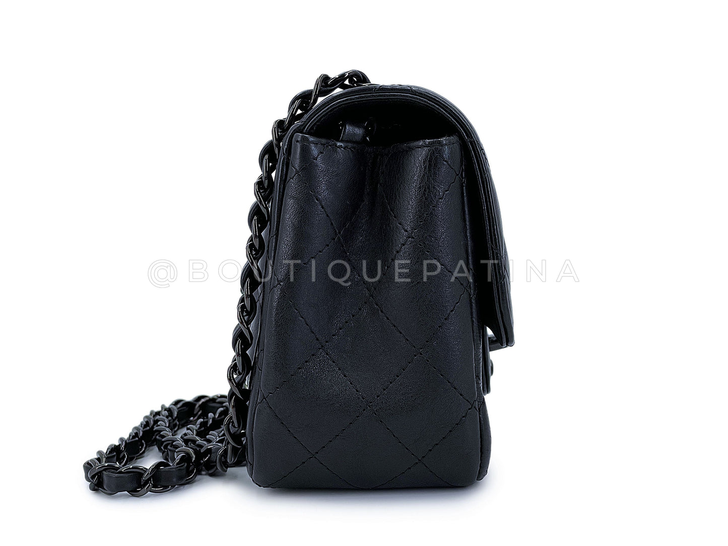 Rare Chanel So Black Crumpled Calfskin Classic Square Mini Flap Bag