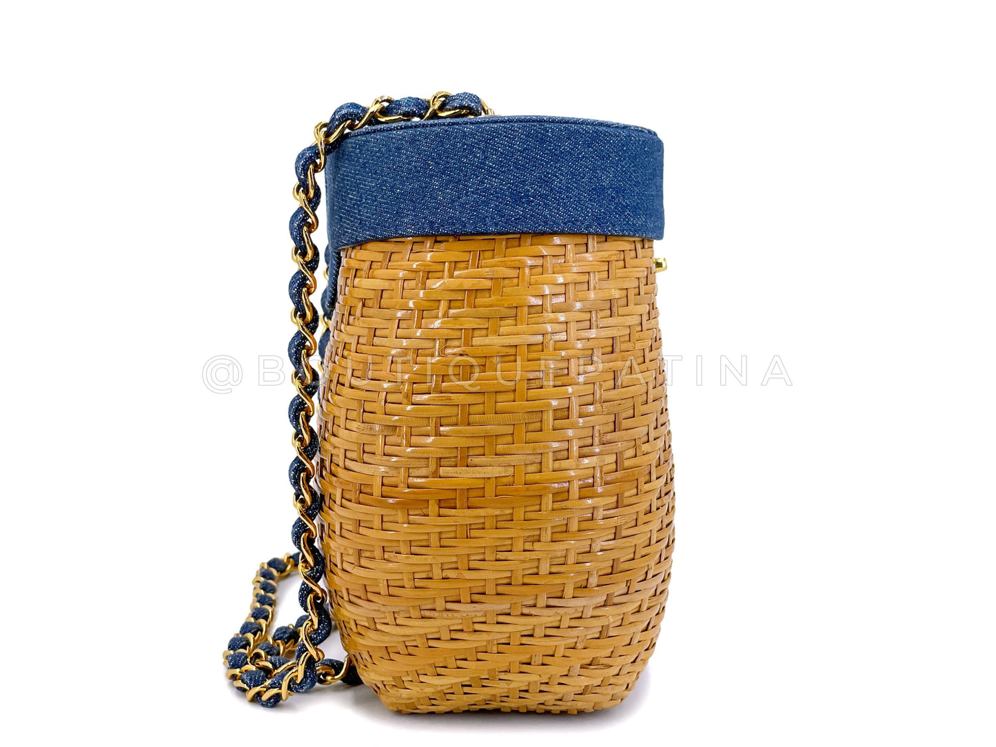 Chanel Vintage Denim and Wicker Round Basket Bag 24k GHW
