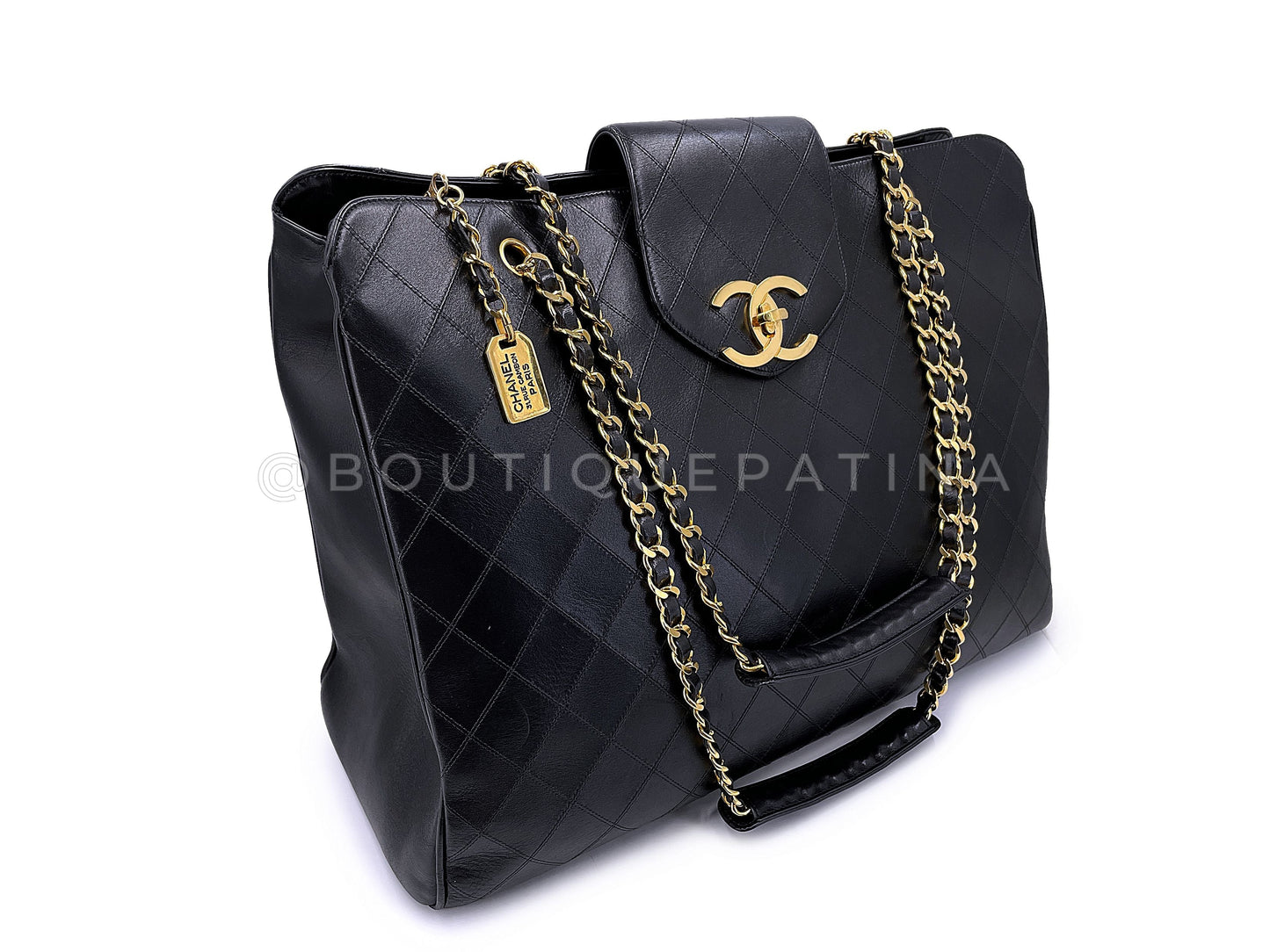 Chanel Vintage Black Quilted Supermodel XL Weekender Tote Bag 24k GHW