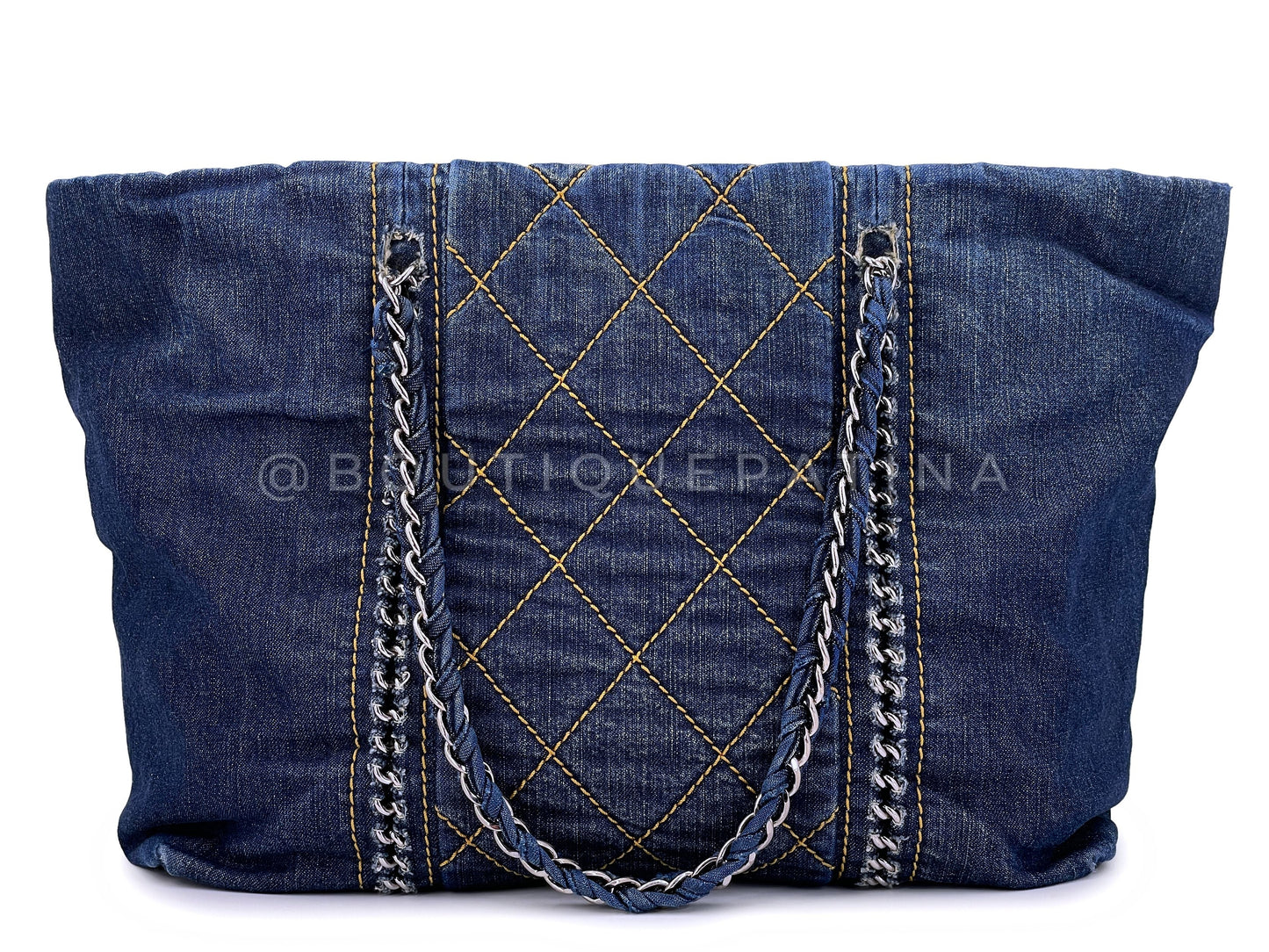 Chanel Vintage 2007 Denim Luxury Ligne Soft Tote Bag SHW